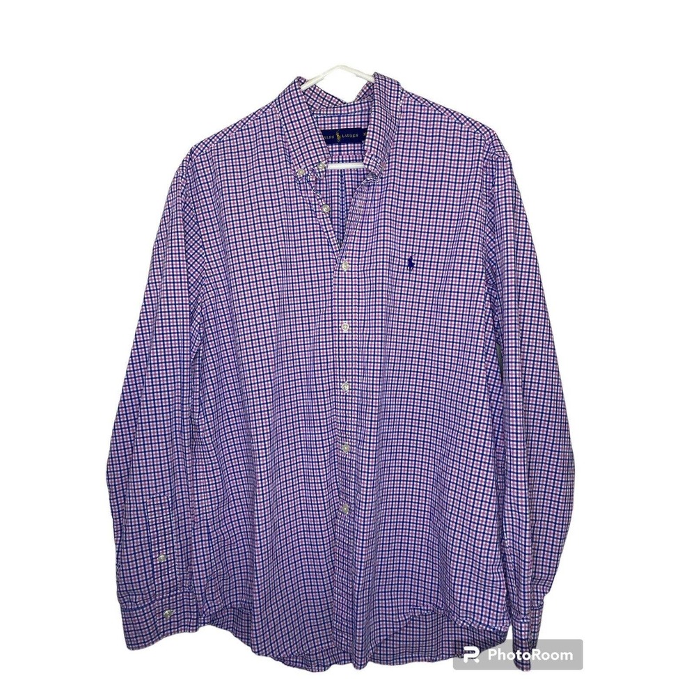 Polo Ralph Lauren Shirt Mens XL Pink Blue Checkered Blue Pony Button Down